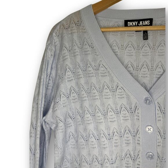 NWOT DKNY Jeans Baby Blue Pointelle Knit Cropped Cardigan Size Small - Picture 5 of 5